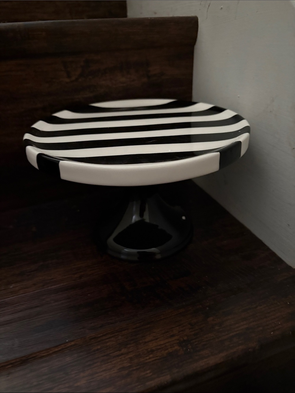 Striped Black and White Ceramic Pedestal Cake Stand